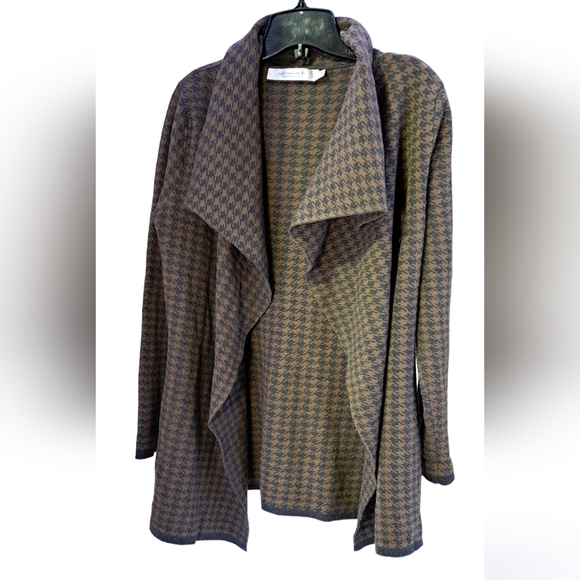 Contemporaine by Simons | Brown houndstooth heavy sweater flowly cardigan - Picture 3 of 15